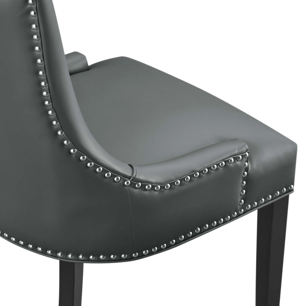 Marquis Vegan Leather Dining Chair gray leather with silver nailhead trim by HouseOfZazla on Tampa Home & Garden Store