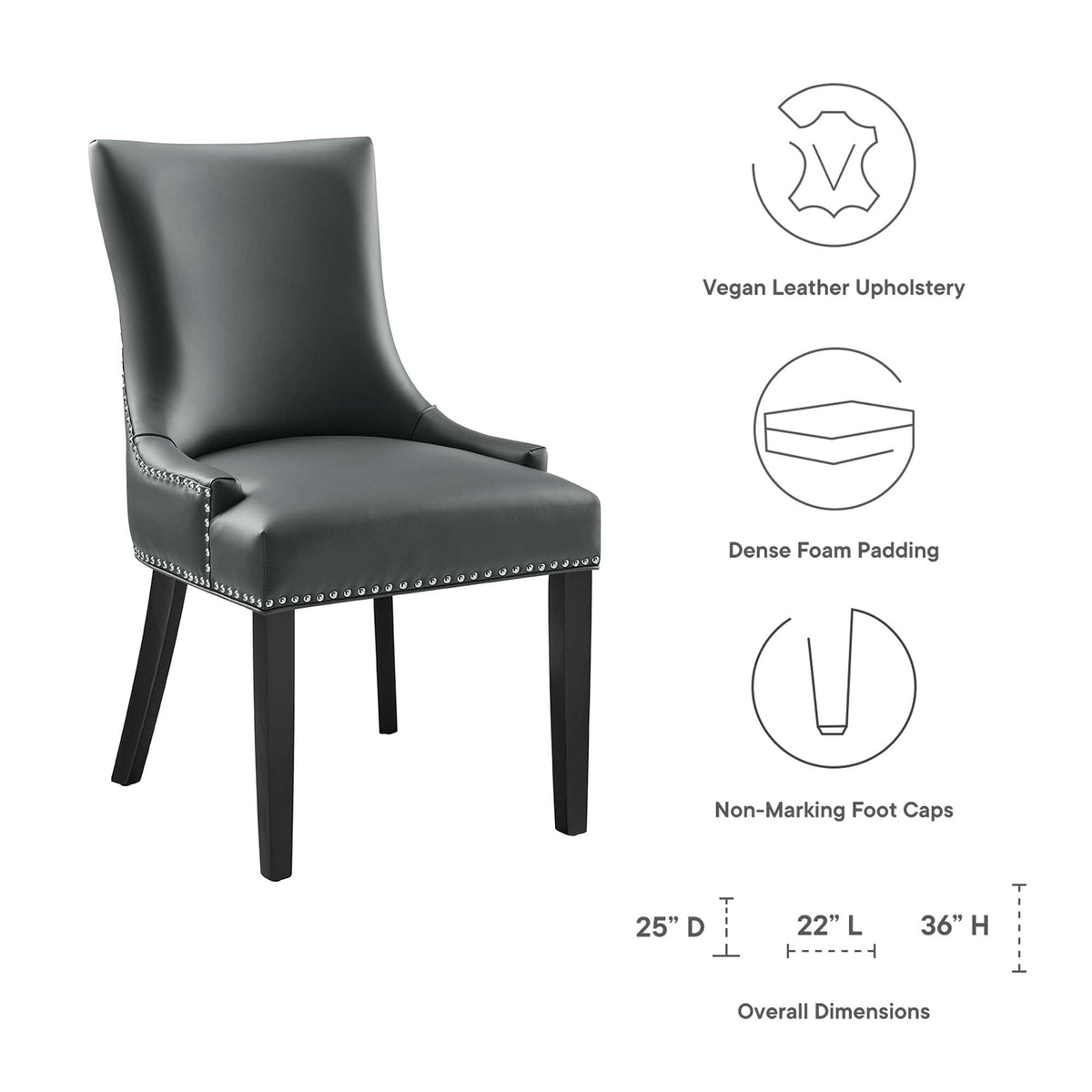 Marquis vegan leather dining chair HouseOfZazla black cover and nailhead trim wood legs on Tampa Home & Garden Store