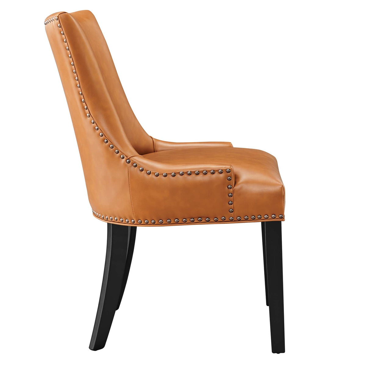 Marquis vegan leather dining chair in tan with nailhead trim and black legs on Tampa Home & Garden Store