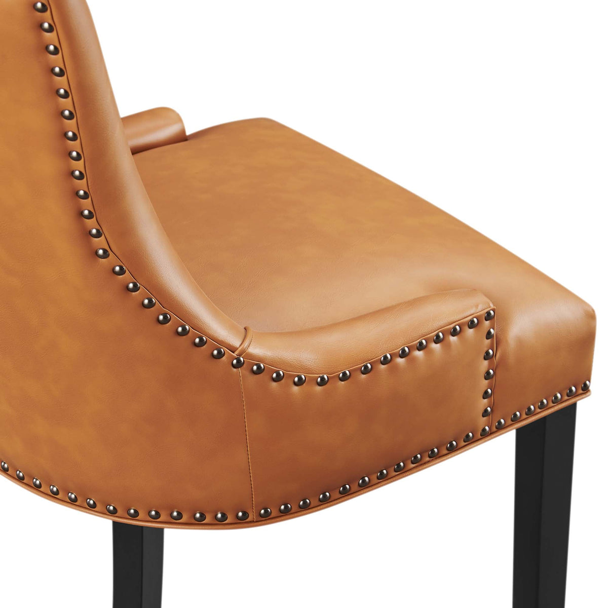 Marquis vegan leather dining chair in tan with nailhead trim and black legs on Tampa Home & Garden Store