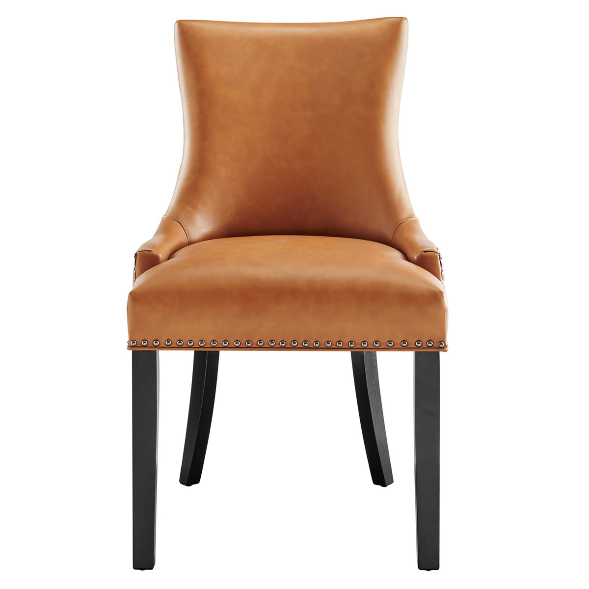 Marquis vegan leather dining chair caramel brown with nailhead trim and black legs on Tampa Home & Garden Store