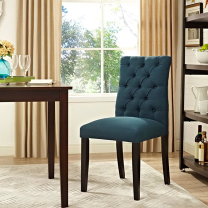 Duchess Button Tufted Fabric Dining Chair blue teal fabric with dark wood legs HouseOfZazla on Tampa Home & Garden Store