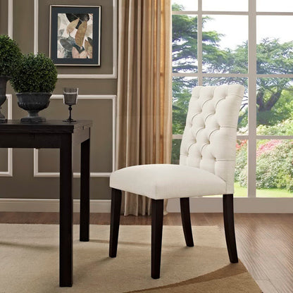 Duchess Button Tufted Fabric Dining Chair cream upholstery with dark wood legs pair HouseOfZazla on Tampa Home & Garden Store