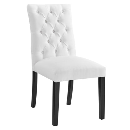Duchess Button Tufted Fabric Dining Chair white upholstery with tufted back and black legs on Tampa Home & Garden Store