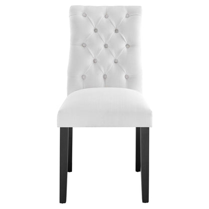 Duchess Button Tufted Fabric Dining Chair white fabric with button tufting and black legs on Tampa Home & Garden Store