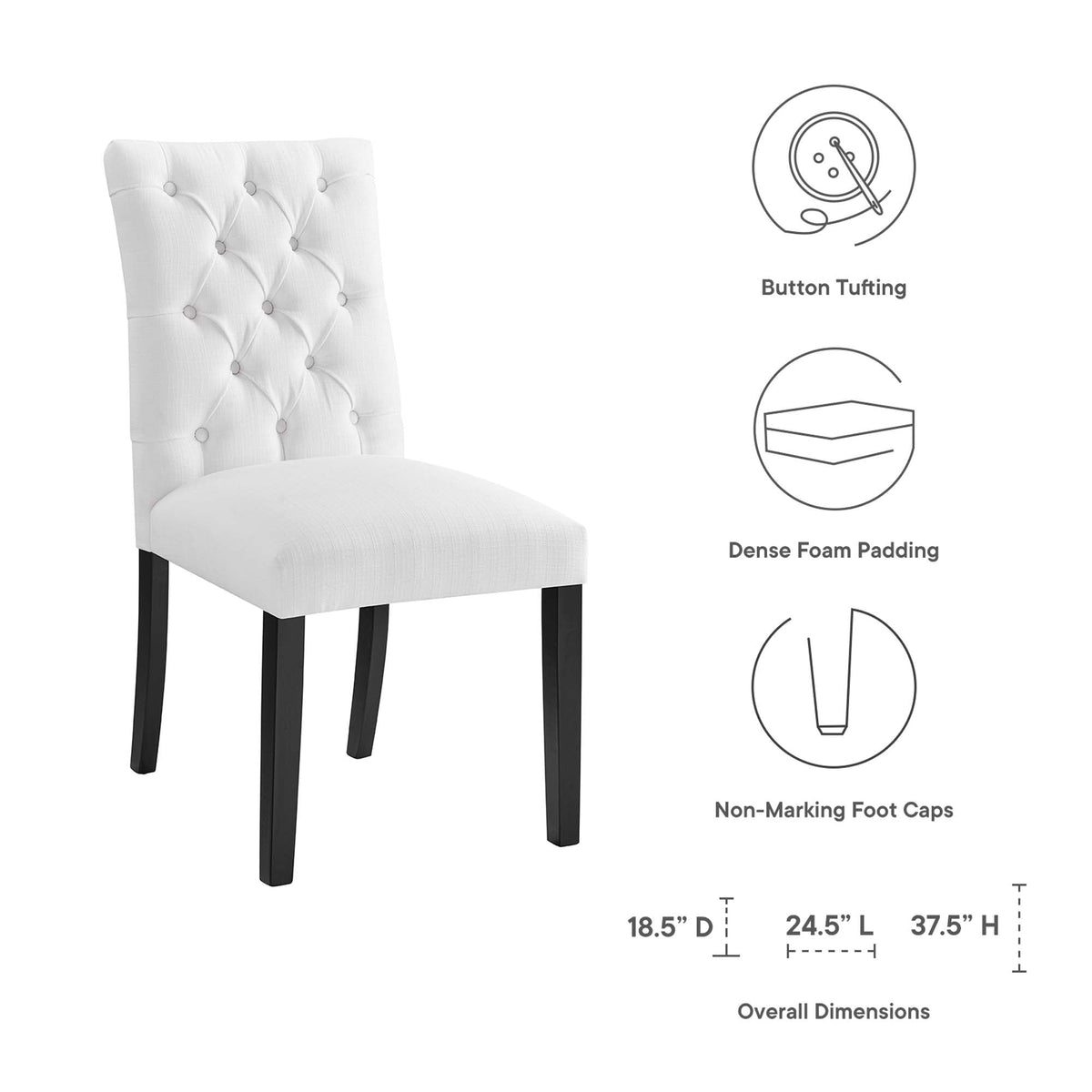 Duchess Button Tufted Fabric Dining Chair white upholstery, tufted back, black legs by Modway on Tampa Home & Garden Store