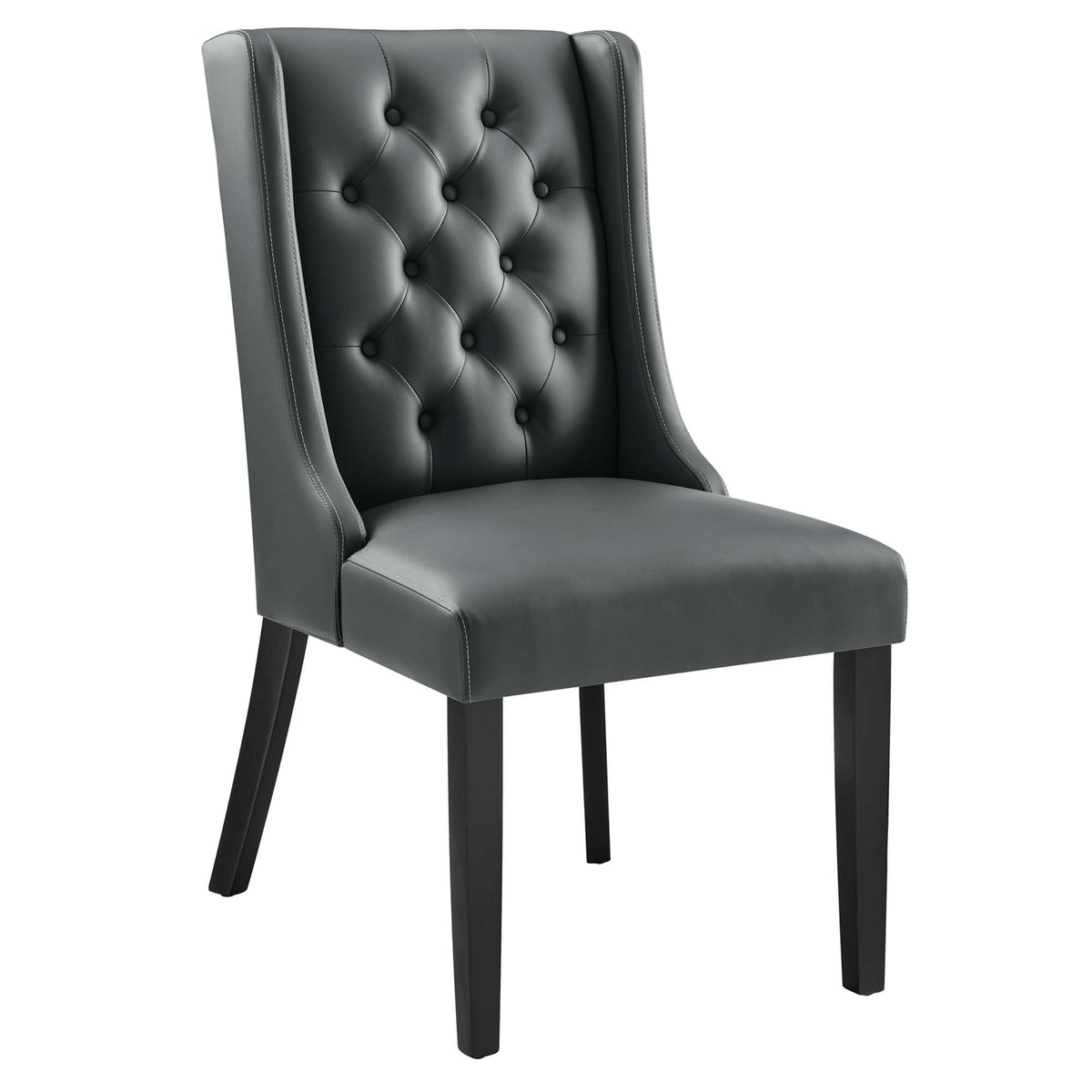 Baronet Button Tufted Vegan Leather Dining Chair dark gray upholstery with black legs on Tampa Home & Garden Store