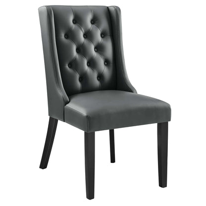 Baronet Button Tufted Vegan Leather Dining Chair dark gray upholstery with black legs on Tampa Home & Garden Store
