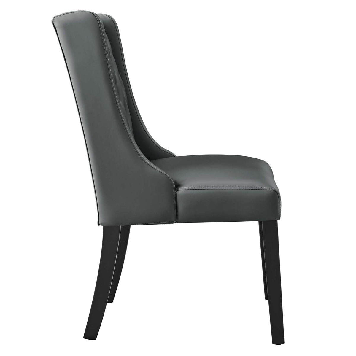 Baronet button tufted vegan leather dining chair in dark gray with stitched edges on Tampa Home & Garden Store
