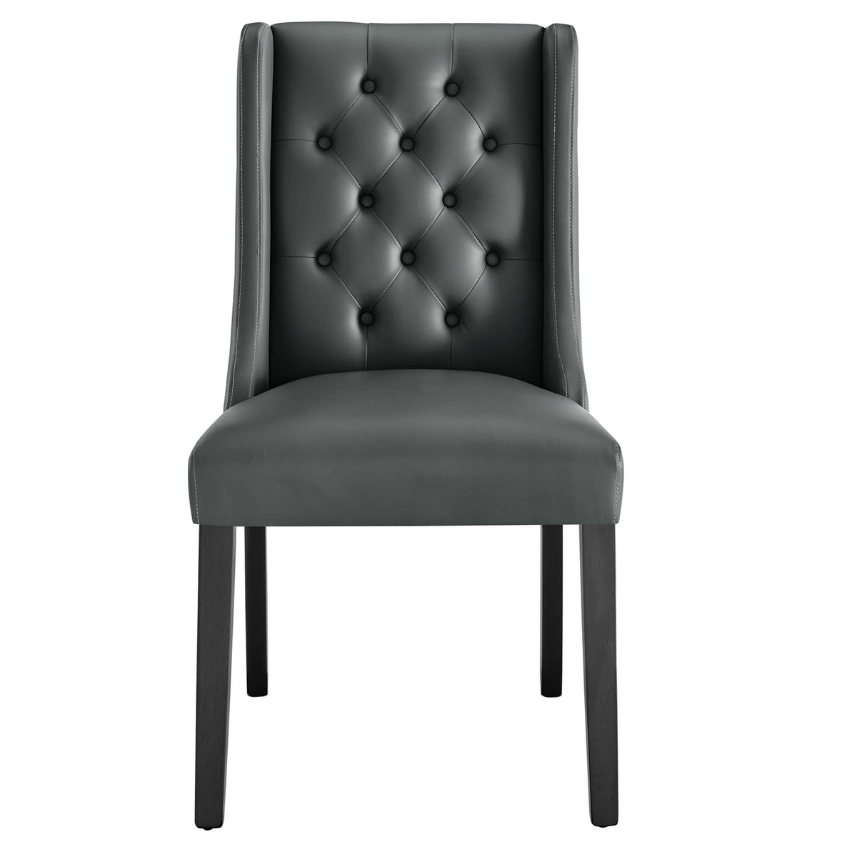Baronet Button Tufted Vegan Leather Dining Chair dark gray with diamond tufting by HouseOfZazla on Tampa Home & Garden Store