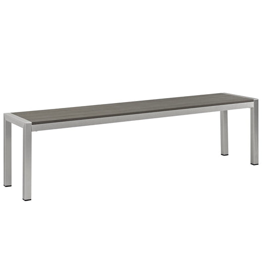 Shore Outdoor Patio Aluminum Bench with gray wood slat seat and silver frame by Modway on Tampa Home & Garden Store