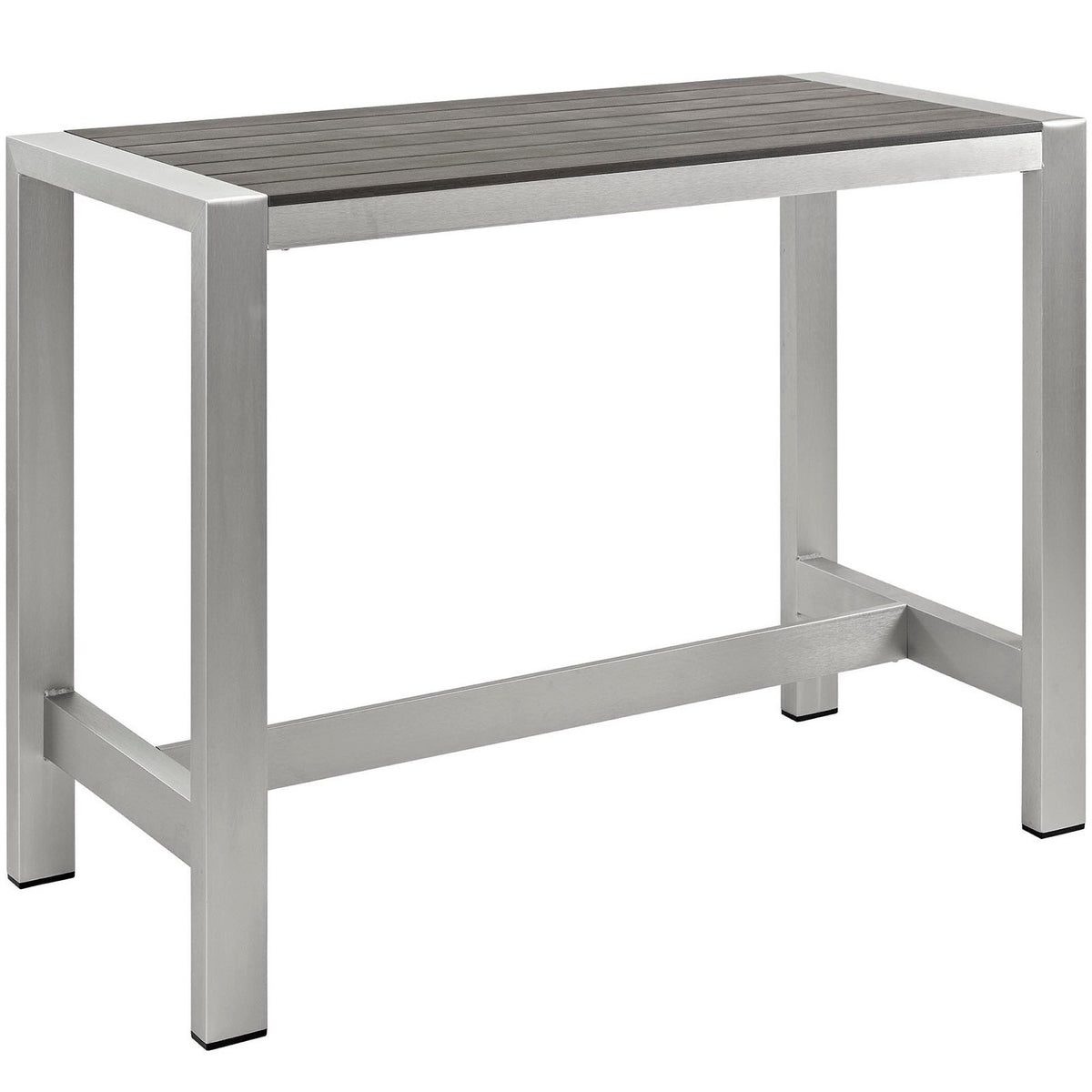 Shore Outdoor Patio Aluminum Rectangle Bar Table with wood slats and silver frame by Modway on Tampa Home & Garden Store