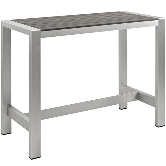 Shore Outdoor Patio Aluminum Rectangle Bar Table with wood slats and silver frame by Modway on Tampa Home & Garden Store