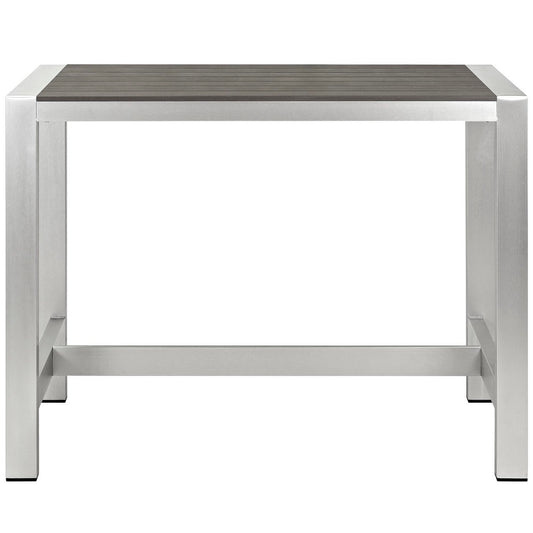 Shore aluminum rectangle bar table with brown slatted top and silver frame HouseOfZazla on Tampa Home & Garden Store