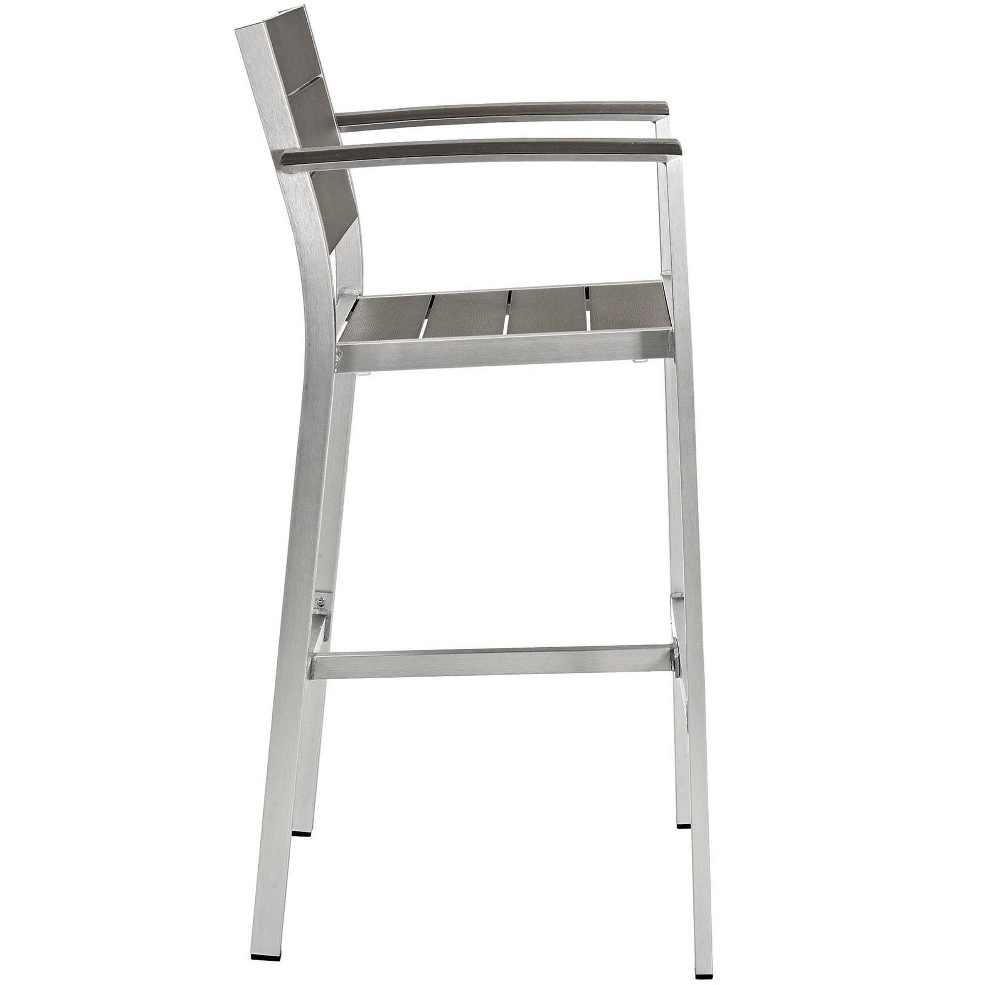 Shore Outdoor Patio Aluminum Bar Stool by Modway, aluminum frame with dark wood seat on Tampa Home & Garden Store