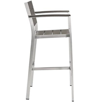 Shore Outdoor Patio Aluminum Bar Stool by Modway, aluminum frame with dark wood seat on Tampa Home & Garden Store
