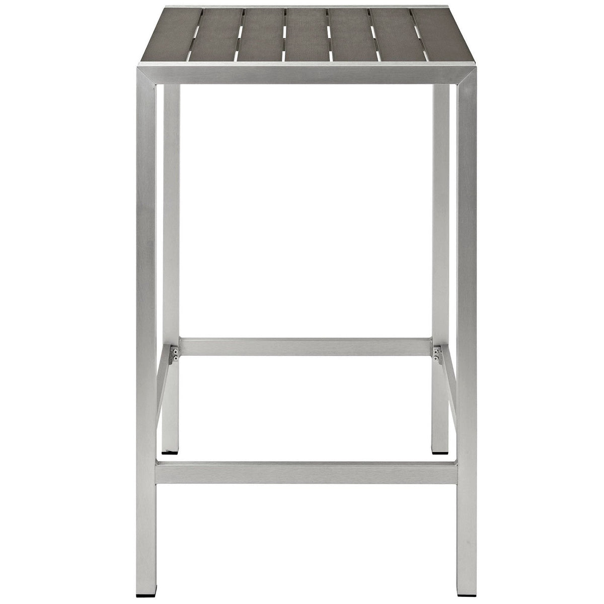 Shore Outdoor Patio Aluminum Bar Table with dark slats and silver frame by HouseOfZazla on Tampa Home & Garden Store