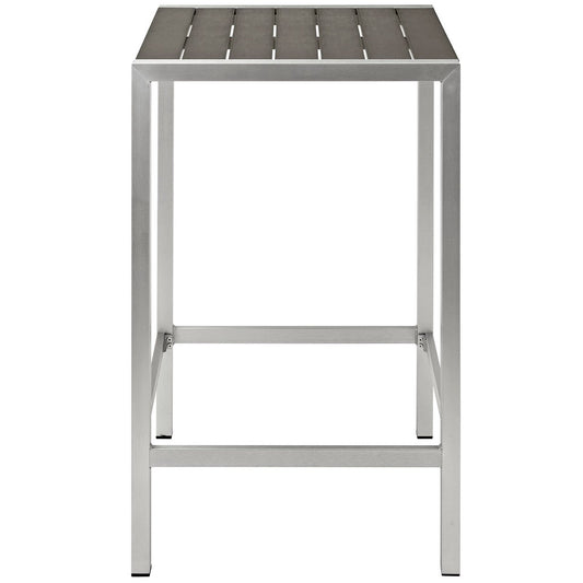 Shore Outdoor Patio Aluminum Bar Table with dark slats and silver frame by HouseOfZazla on Tampa Home & Garden Store