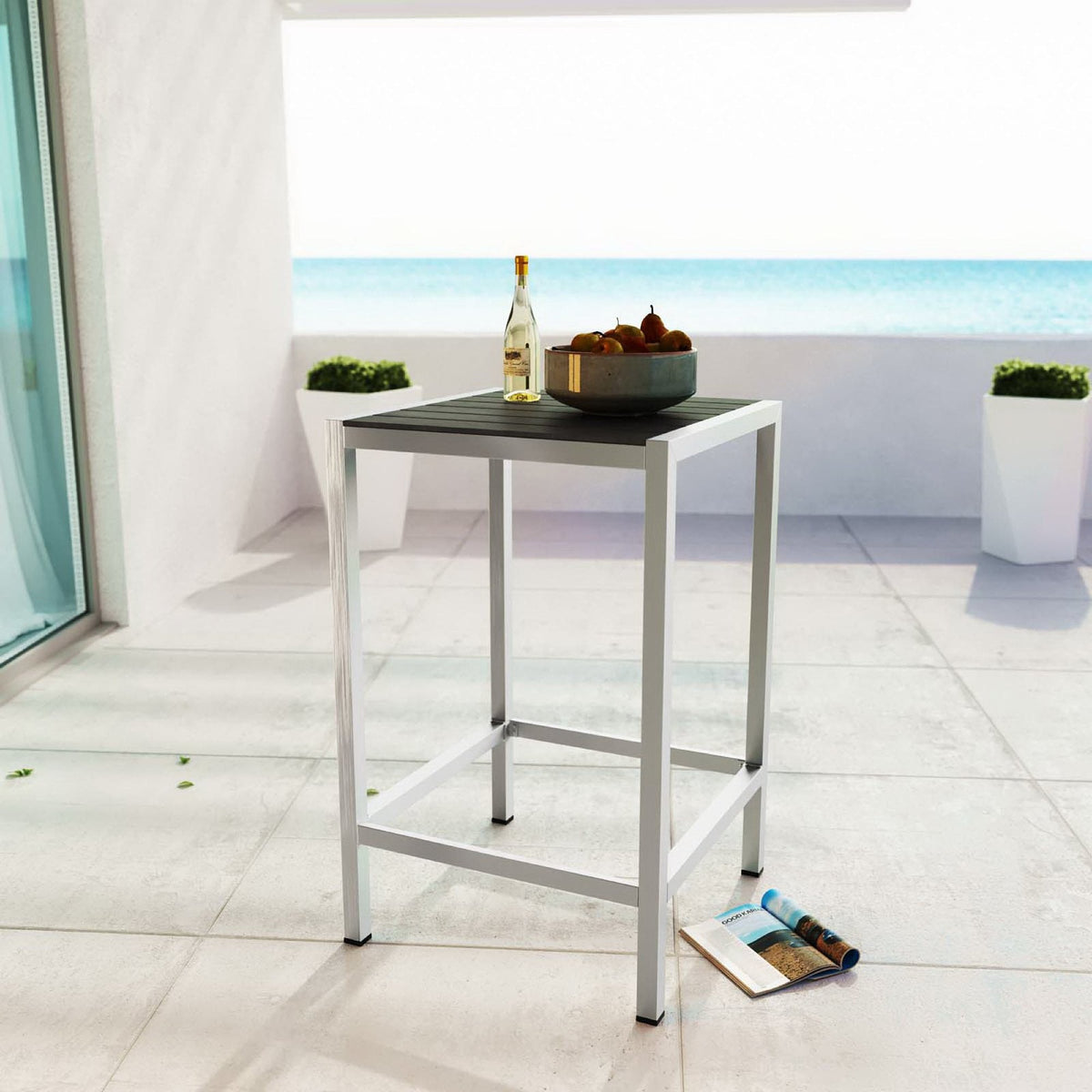 Shore Outdoor Patio Aluminum Bar Table by Modway white frame with dark slatted top on Tampa Home & Garden Store