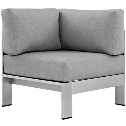 Shore Outdoor Patio Aluminum Corner Sofa with grey cushions and aluminum frame HouseOfZazla on Tampa Home & Garden Store