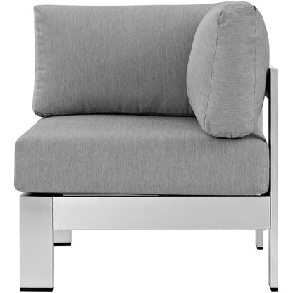 Shore Outdoor Patio Aluminum Corner Sofa by Modway with gray fabric cushions and metal frame on Tampa Home & Garden Store