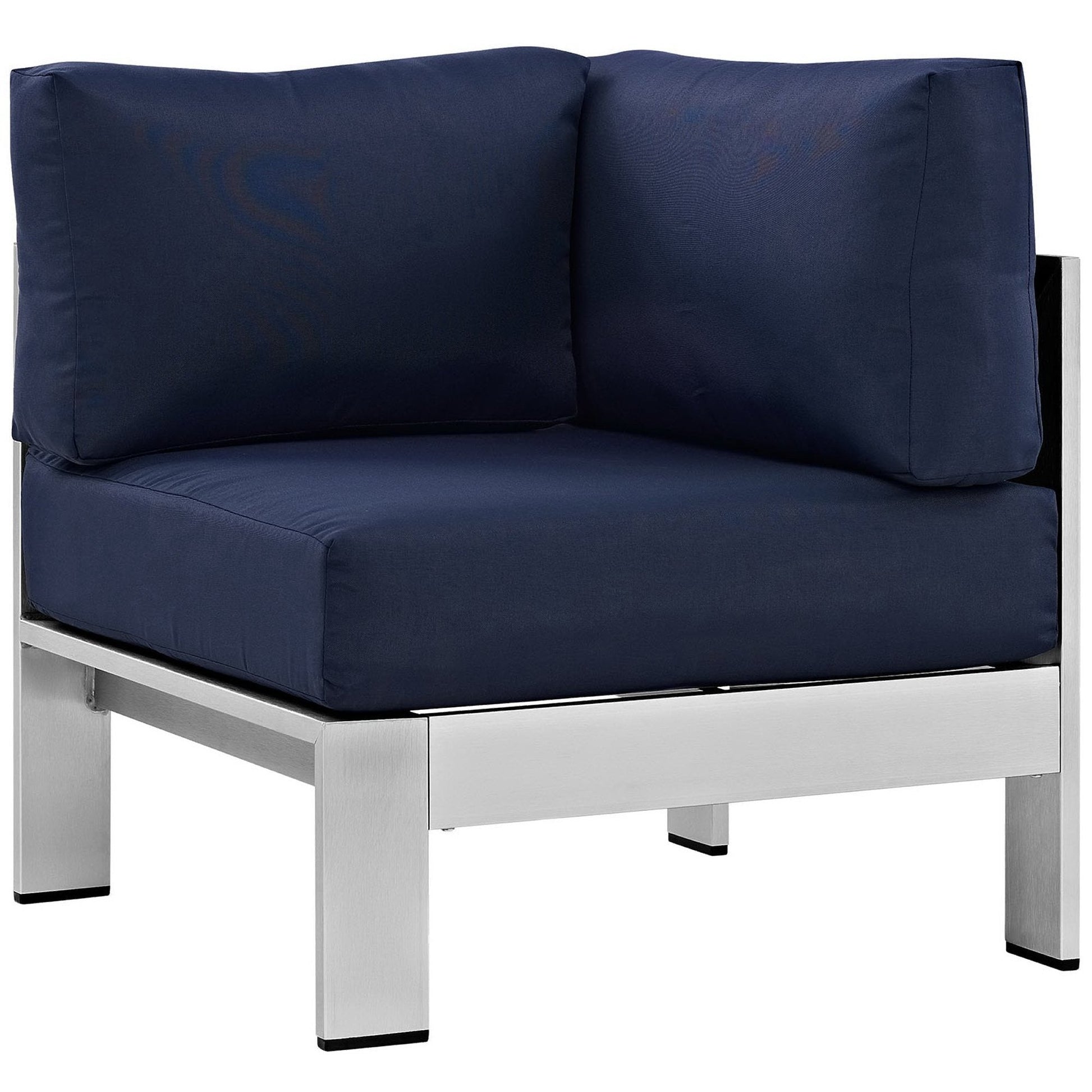 Shore Outdoor Patio Aluminum Corner Sofa by Modway with navy cushions and aluminum frame on Tampa Home & Garden Store