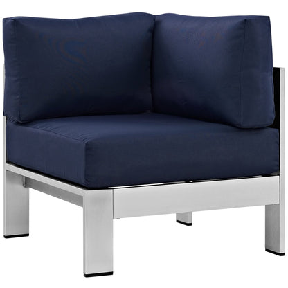 Shore Outdoor Patio Aluminum Corner Sofa by Modway with navy cushions and aluminum frame on Tampa Home & Garden Store