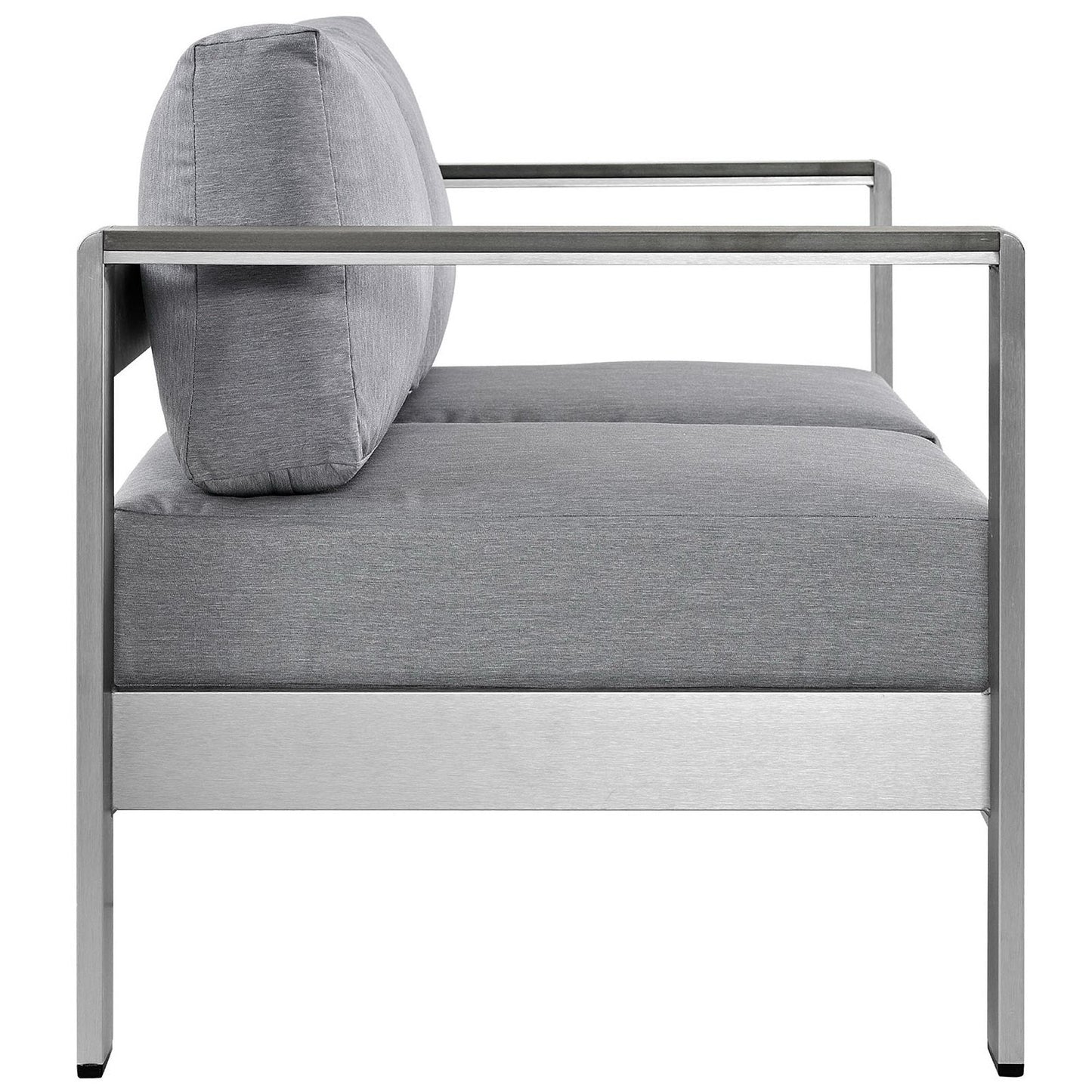 Shore Outdoor Patio Aluminum Loveseat with gray cushions and metal frame by Modway on Tampa Home & Garden Store