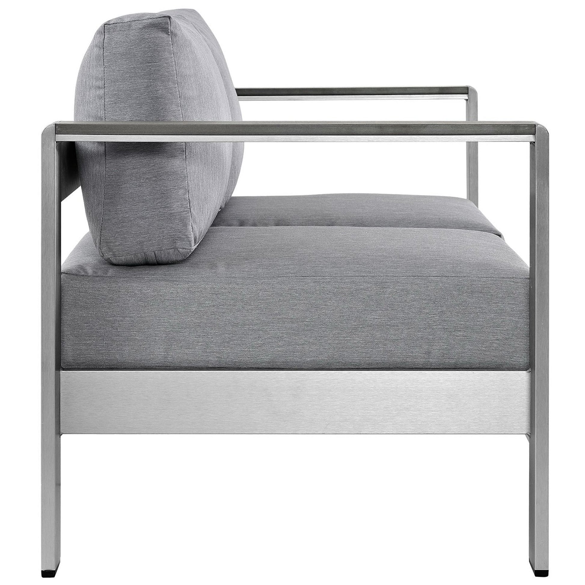 Shore Outdoor Patio Aluminum Loveseat with gray cushions and metal frame by Modway on Tampa Home & Garden Store