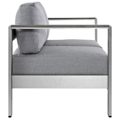 Shore Outdoor Patio Aluminum Loveseat with gray cushions and metal frame by Modway on Tampa Home & Garden Store