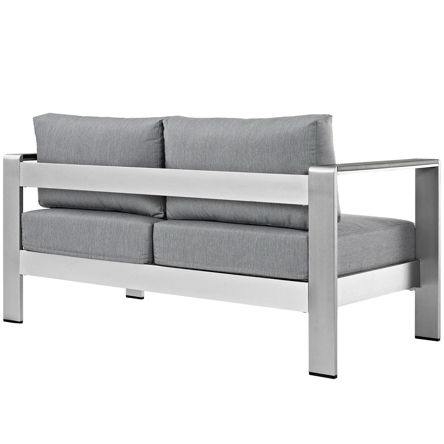 Shore Outdoor Patio Aluminum Loveseat with gray cushions and sleek aluminum frame by Modway on Tampa Home & Garden Store