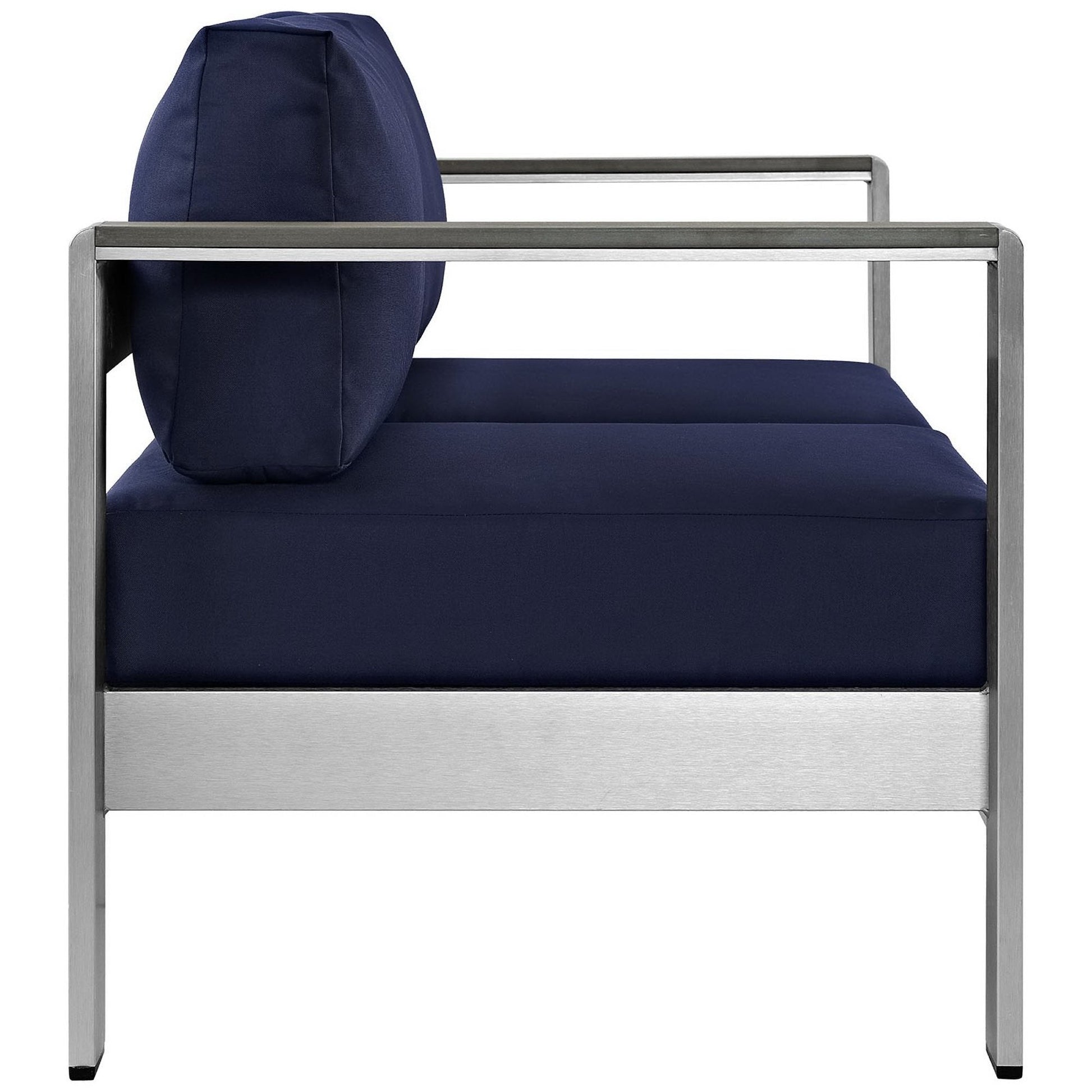 Shore Outdoor Patio Aluminum Loveseat by Modway navy cushions on brushed aluminum frame on Tampa Home & Garden Store