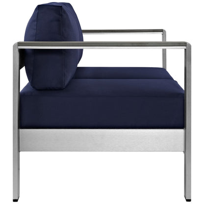 Shore Outdoor Patio Aluminum Loveseat by Modway navy cushions on brushed aluminum frame on Tampa Home & Garden Store