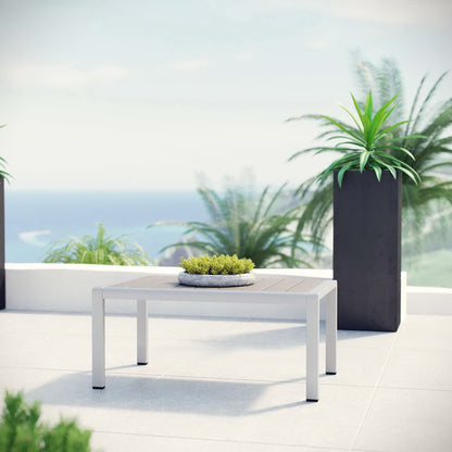 Shore Outdoor Patio Aluminum Coffee Table white square table with small succulent planter on top on Tampa Home & Garden Store