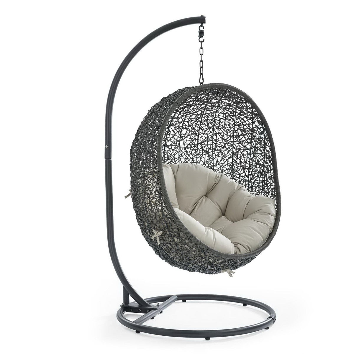 Hide Outdoor Patio Swing Chair With Stand Modway, black woven rattan with beige cushion on Tampa Home & Garden Store