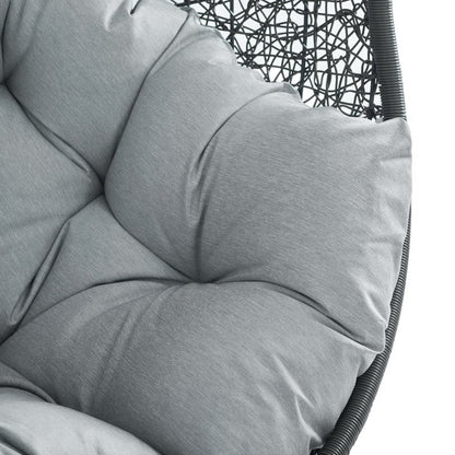 Hide Outdoor Patio Swing Chair with gray cushion fabric and dark woven frame on Tampa Home & Garden Store