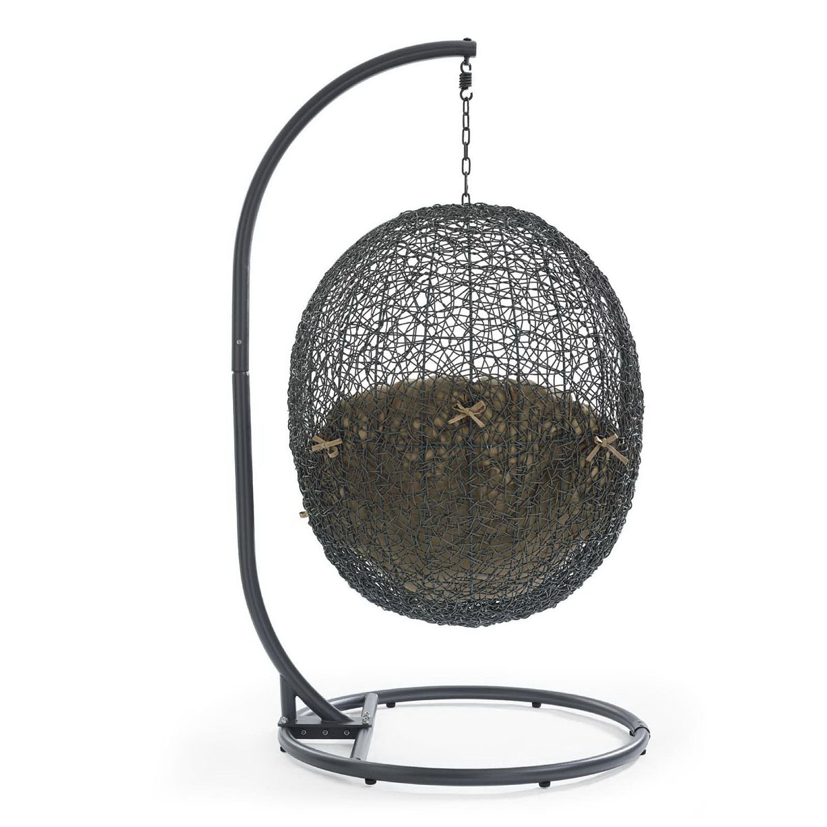 Hide Outdoor Patio Swing Chair With Stand dark gray woven spherical seat on metal arc stand on Tampa Home & Garden Store