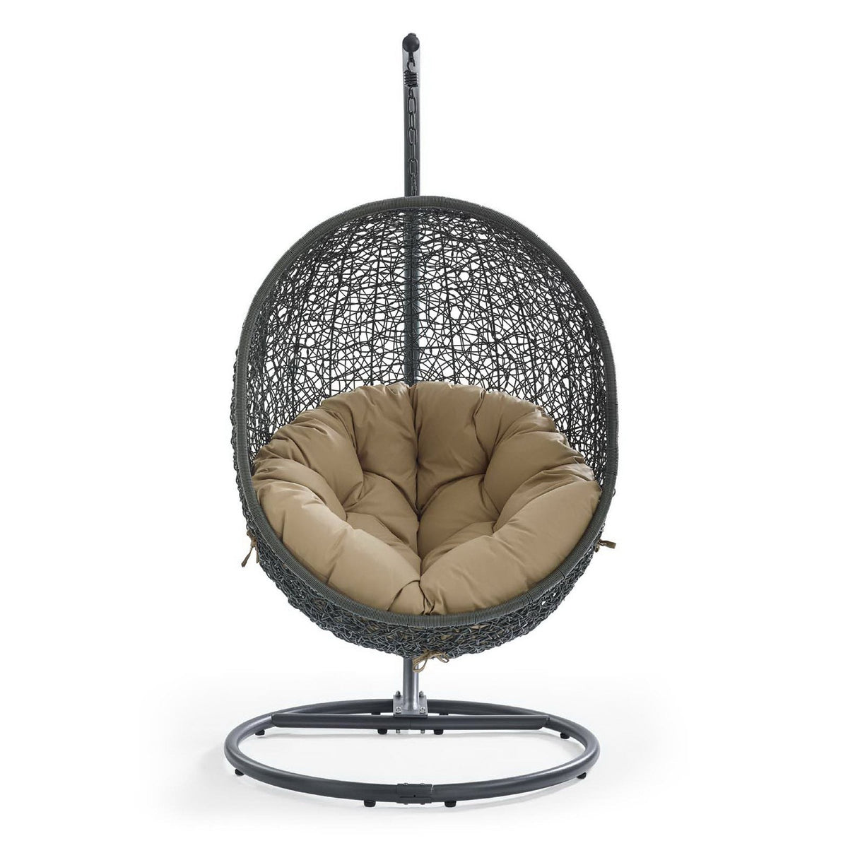 Hide Outdoor Patio Swing Chair With Stand black wicker dome chair beige cushion on Tampa Home & Garden Store