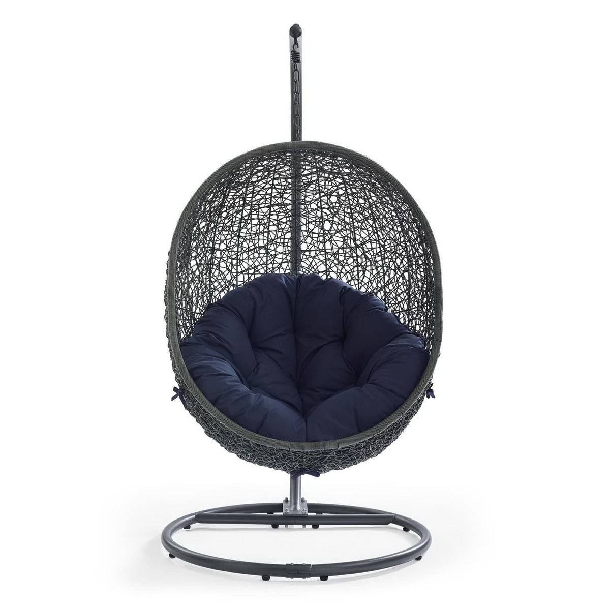 Hide Outdoor Patio Swing Chair with Stand in dark gray woven navy cushion on metal stand on Tampa Home & Garden Store