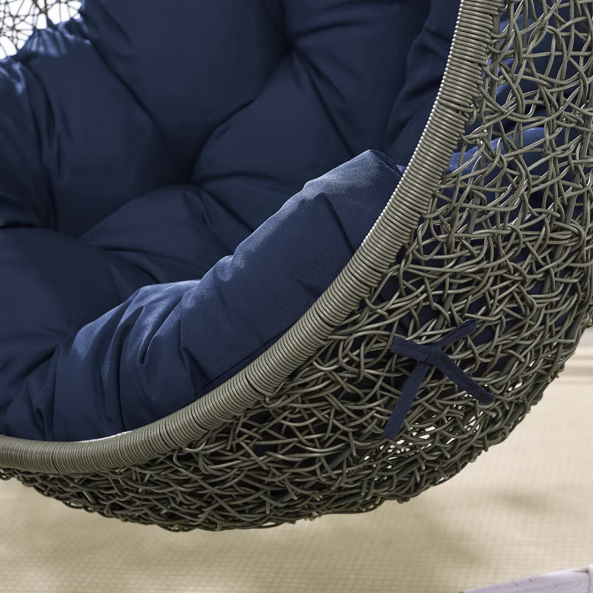 Hide Outdoor Patio Swing Chair With Stand by Modway navy cushions in woven rattan frame on Tampa Home & Garden Store