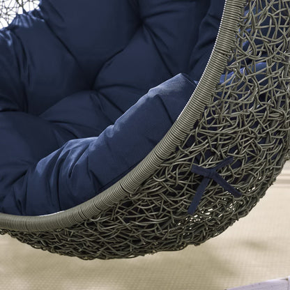 Hide Outdoor Patio Swing Chair With Stand by Modway navy cushions in woven rattan frame on Tampa Home & Garden Store
