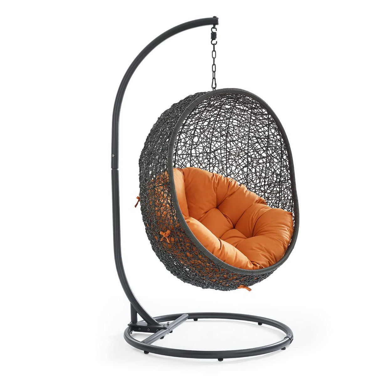 Hide outdoor swing chair with stand by Modway, black woven frame and orange cushions on Tampa Home & Garden Store
