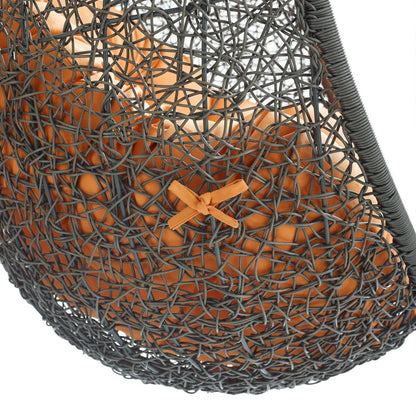 Hide Outdoor Patio Swing Chair With Stand woven dark gray wicker frame with orange cushions on Tampa Home & Garden Store