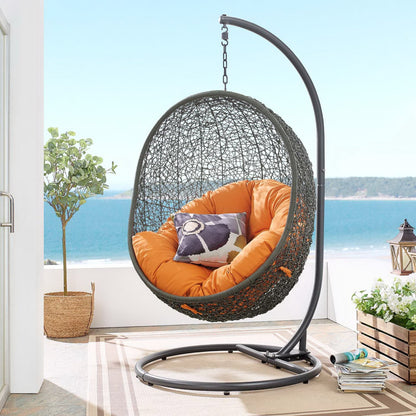 Hide Outdoor Patio Swing Chair With Stand by Modway, wicker hanging daybed with orange cushion on Tampa Home & Garden Store