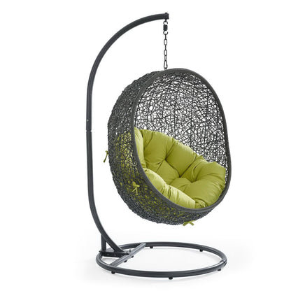 Hide Outdoor Patio Swing Chair With Stand black wicker with lime cushions on curved frame on Tampa Home & Garden Store