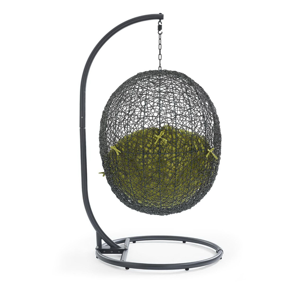 Hide Swing Chair With Stand hanging spherical daybed in dark gray weave with lime cushions on Tampa Home & Garden Store