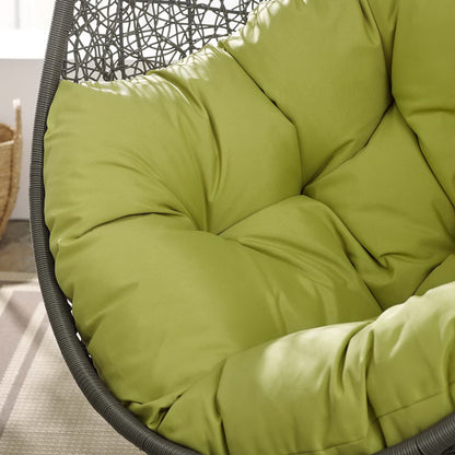 Hide Outdoor Patio Swing Chair With Stand Modway, lime green cushions on a dark wicker frame on Tampa Home & Garden Store