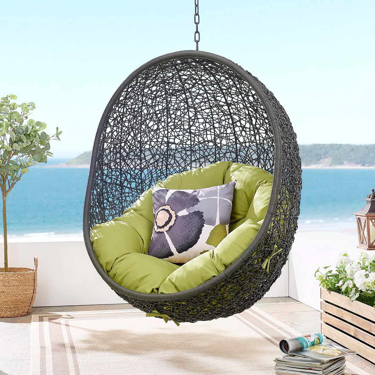 Hide Outdoor Patio Swing Chair With Stand Modway, dark woven wicker egg chair with cushions on Tampa Home & Garden Store