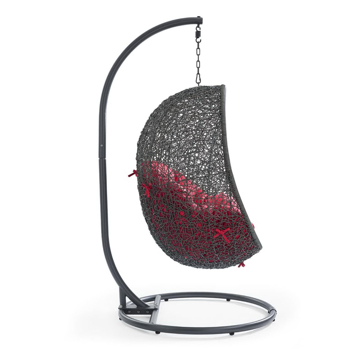 Modway Hide outdoor patio swing chair with stand, black wicker, red cushion on round base on Tampa Home & Garden Store