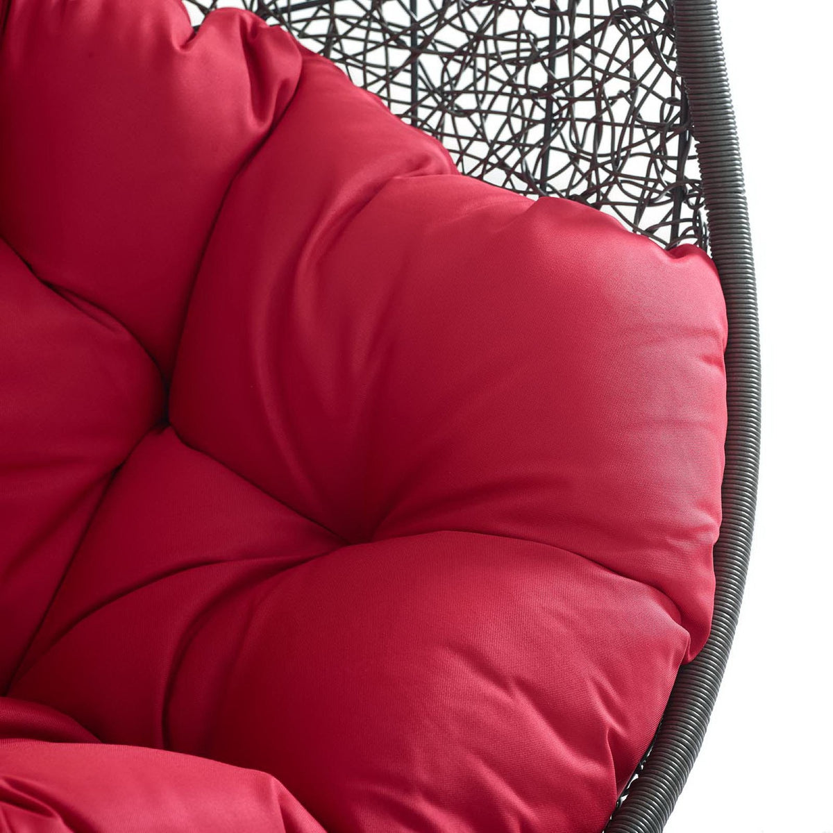 Hide Outdoor Patio Swing Chair With Stand red cushion and black woven frame on Tampa Home & Garden Store